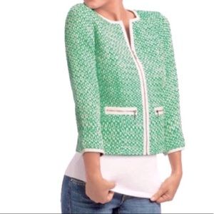 CAbi Cropped Jacket  Zip Cardigan Green and Ivory